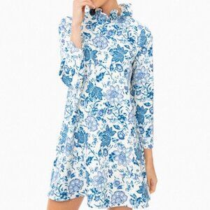 Tuckernuck Daphne Ruffle Collar Bow 3/4 Sleeve Mini Dress Floral Blue XL
